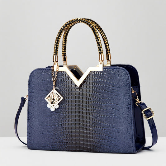 Sac à Main Princesse Nouveau à Motif Croco – Design Haut de Gamme, Portefeuille Élégant avec Décoration Métallique en V, Grande Capacité, Détails Charms Raffinés, Bandoulières Ajustables