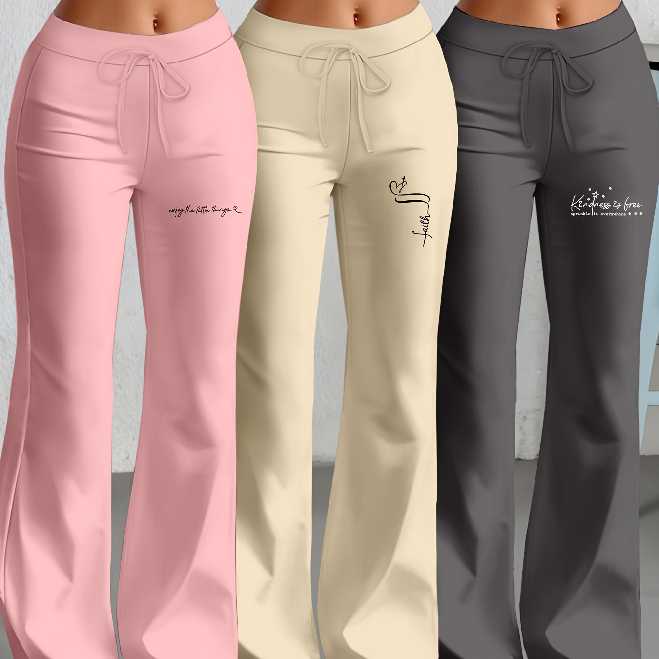 Lot de 3 Pantalons Femme Européens et Américains – Jambe Droite Évasée avec Texte Anglais Classique