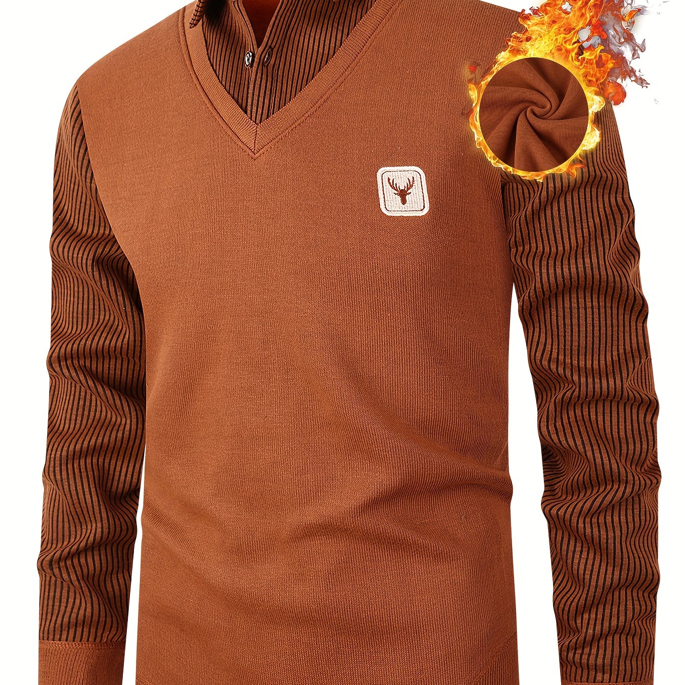 Men'S Elegant Striped Knit Sweater with Button Collar - Warm Long Sleeve Pullover for Golf, Running, Hiking & Outdoor Activities - Perfect for Casual Wear, Parties, and Special Occasions, Golf Apparel | Button Collar Sweater