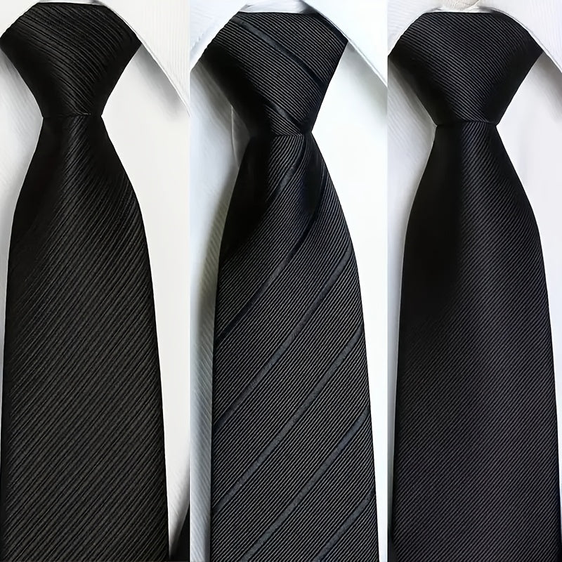 Lot de 3 Cravates Homme à Fermeture Éclair – Noir, Tenue Formelle