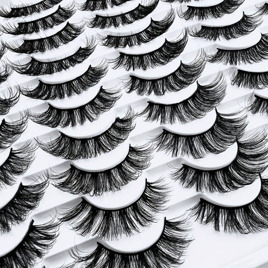 30 paires de faux cils noirs, assortiment de 3 styles : cils épais et bouclés, cils œil de chat et cils volumineux. Idéal pour le maquillage de tous les jours et de soirée.