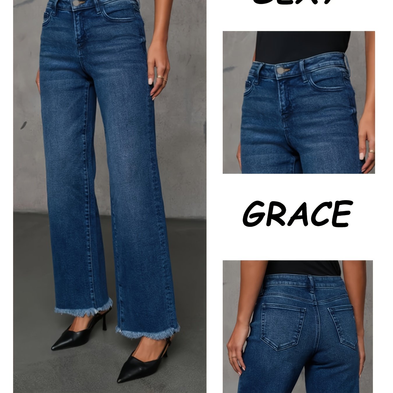 Jean évasé en denim élégant et polyvalent pour femme taille pantalon court à jambes larges