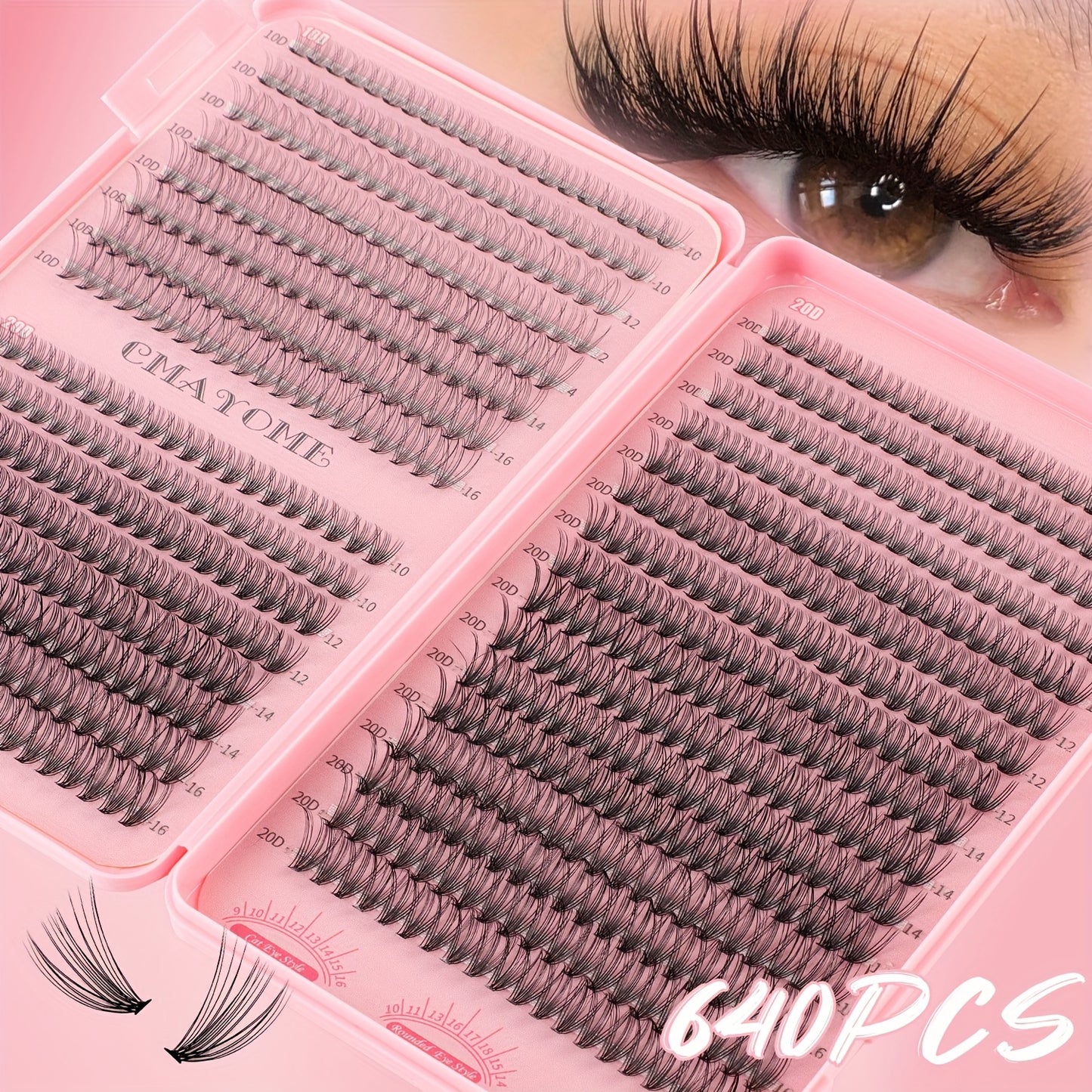 Lot de Cils Faux en Touffes – 640/240 Touffes Grand Volume, 3 Densités (10D-30D), Longueurs Mixtes 8-18 mm, Kit Complet avec Colle et Outils, Réutilisables et Durables, Idéal Débutants et DIY