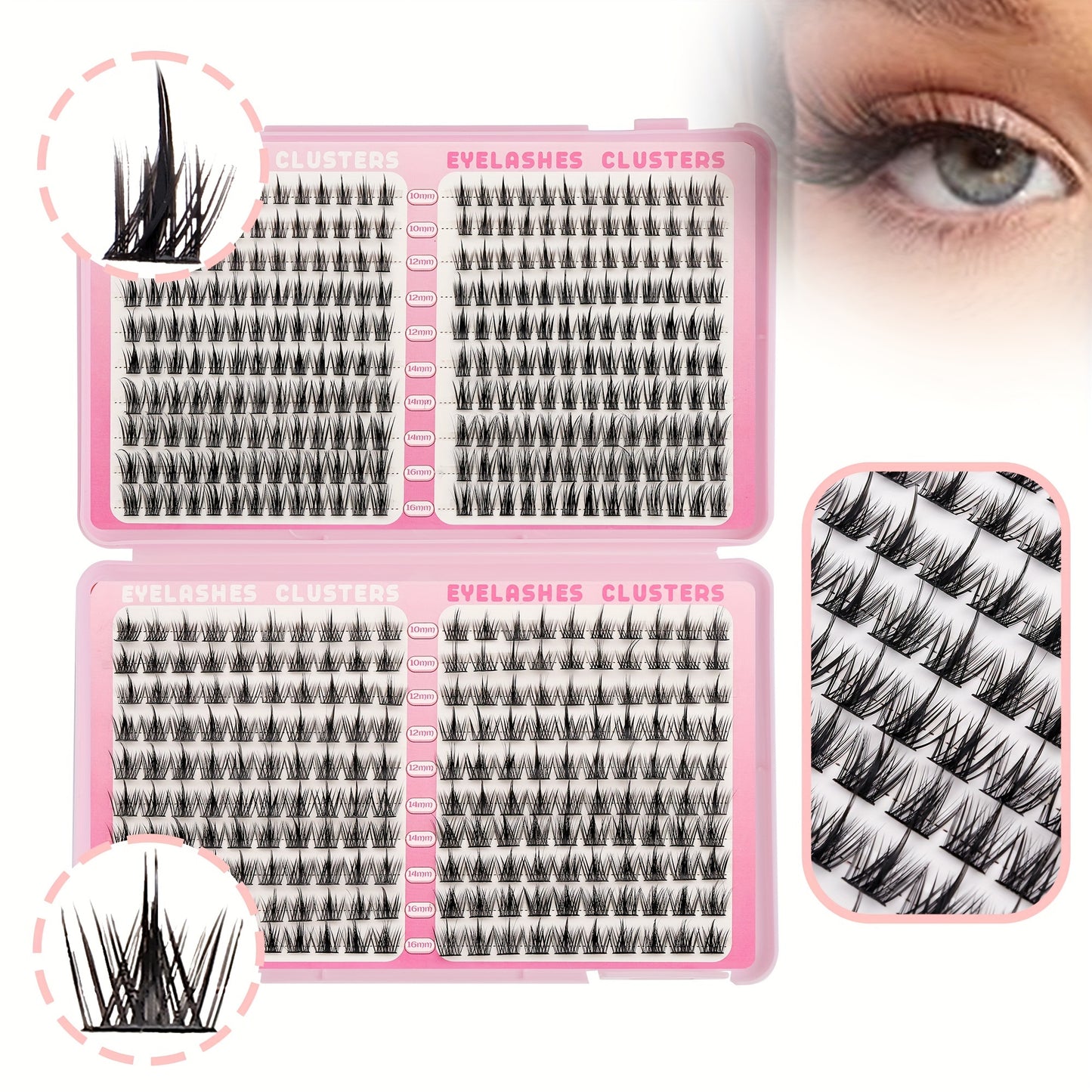 460 paquets de faux cils DIY en 2 types de poils, cils auto-greffés de 10-16 mm en longueurs mélangées, cils bouclés style manga, réutilisables