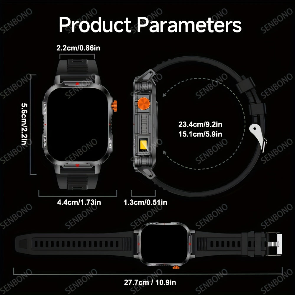 SENBONO Men'S & Women'S Smart Watch with 5.11cm HD Ultra-Large Display, 60Hz Refresh Rate, 1100mAh Battery, 130+ Day Standby Time, 200+ Watch Faces, Voice Assistant, 100+ Sport Modes, Fitness Tracker, USB Charging, Weather Fo
