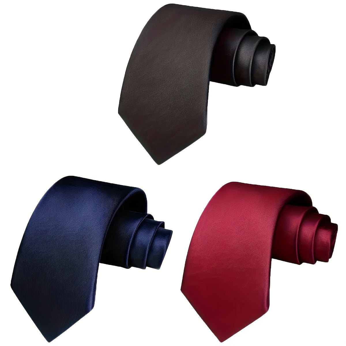Lot de 3 Cravates Homme – Noir, Bleu Marine, Bordeaux, Style Slim Brillant