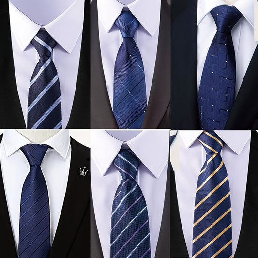 6pcs Cravates Homme – Rayées Bleues, Zippées, Ajustables, Formelles & Mariage
