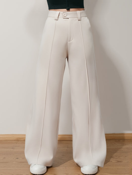 Pantalon Femme Taille Haute – Jambe Large Noir, Fermeture Boutons Sans Ceinture, Bureau et Décontracté, Tous Saisons