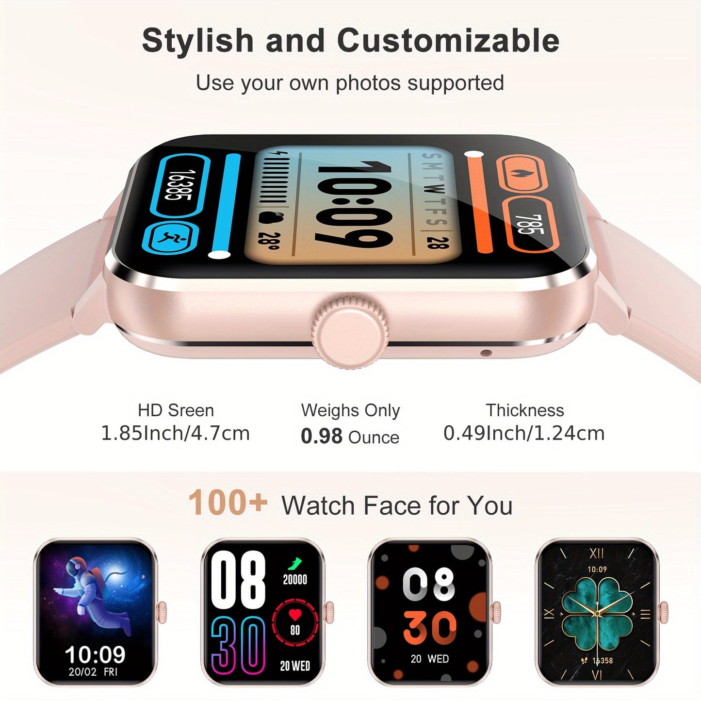 Montre Connectée Homme et Femme – Appels, Réception, Numérotation, Assistant Vocal IA, Écran 4,65 cm, Suivi Sportif et Fitness avec Podomètre, Calories, Distance, Idéal Cadeau Saint-Valentin ou Anniversaire