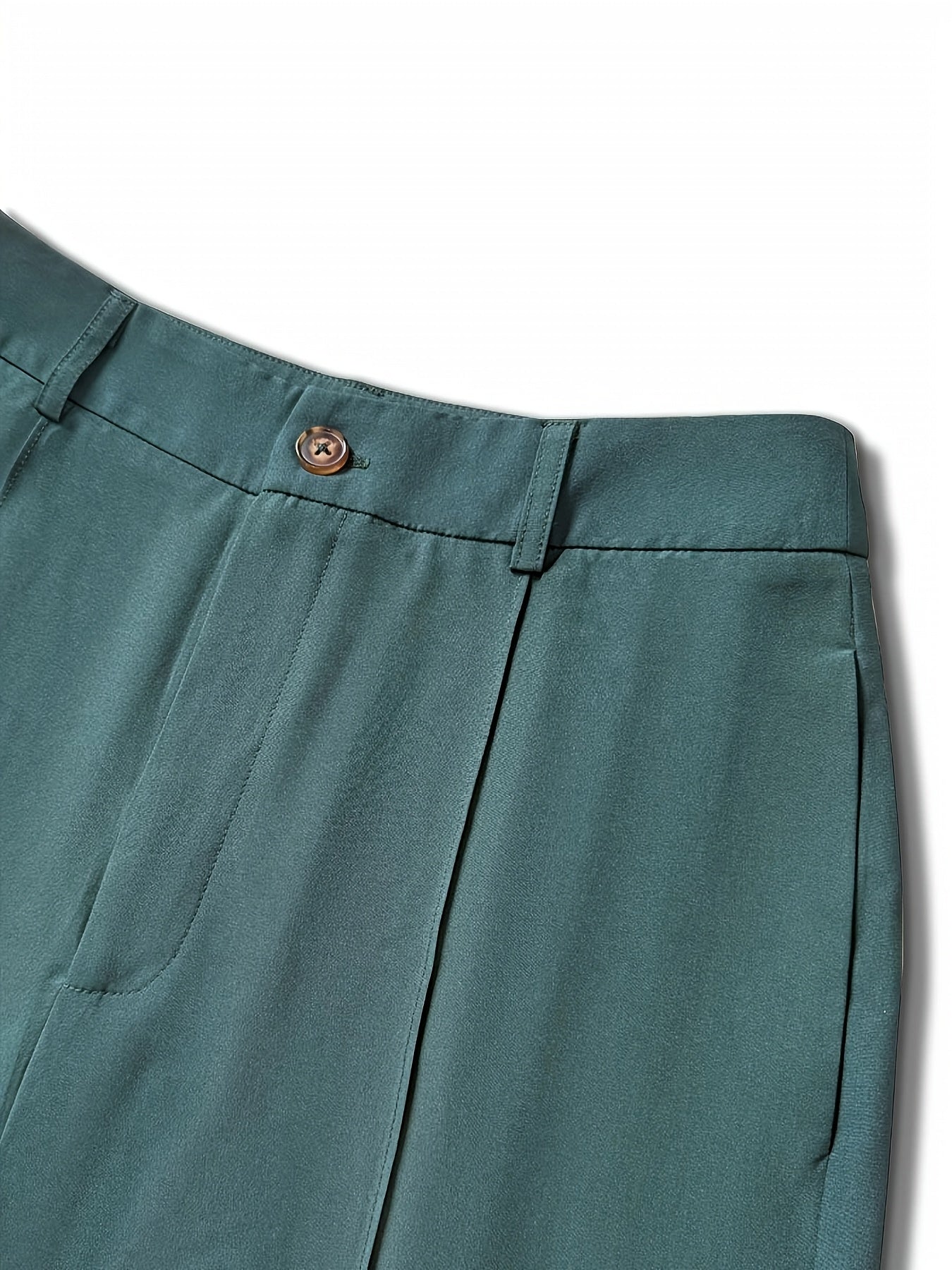 Pantalon Femme Élégant Vert Émeraude – Taille Haute, Jambe Droite, Fermeture Zippée, Sans Ceinture, Décontracté, Printemps/Automne