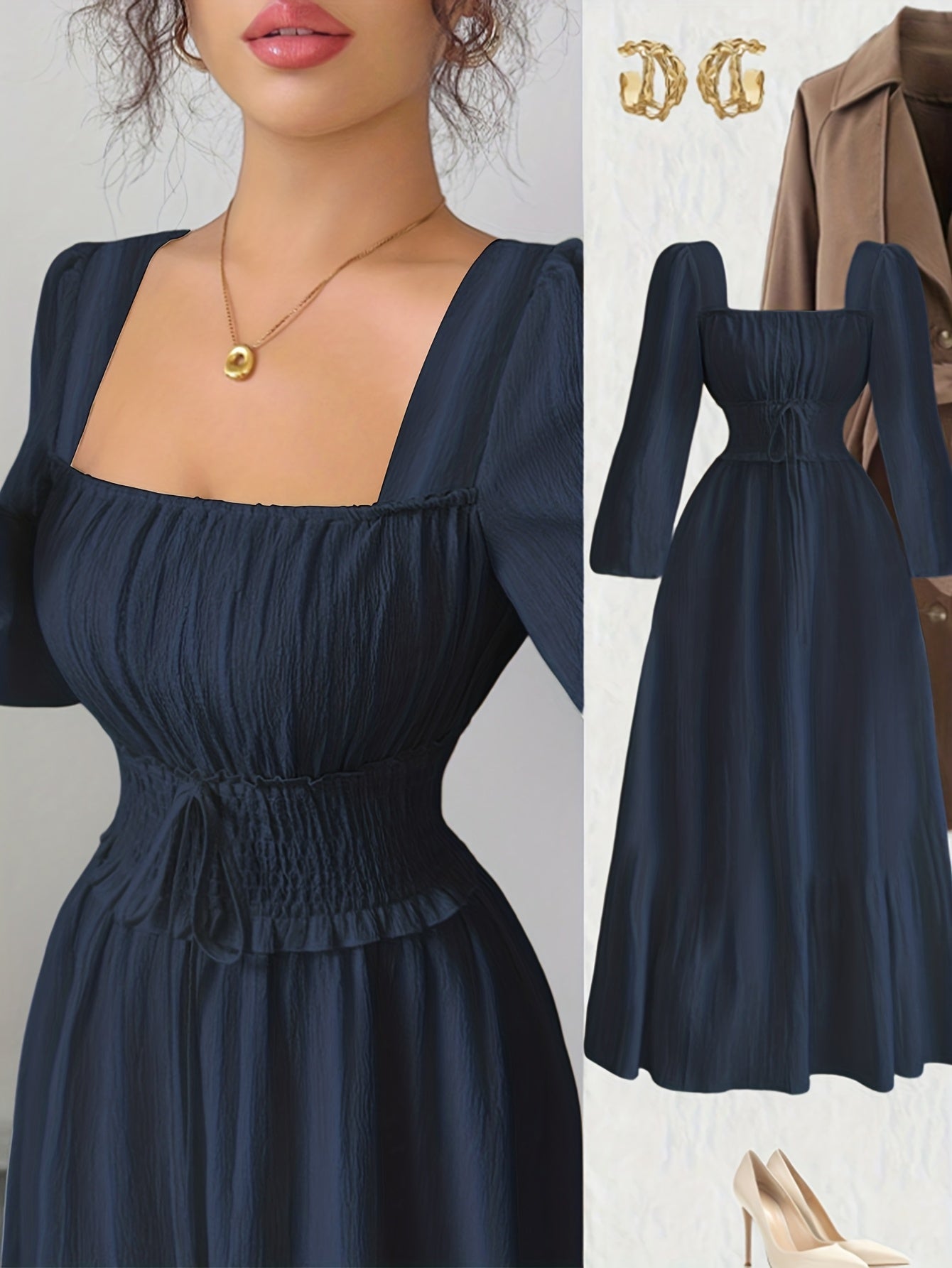 2025 New Spring/Autumn French-Style Women's Fashion Elegant Back-Tie Waist Dress