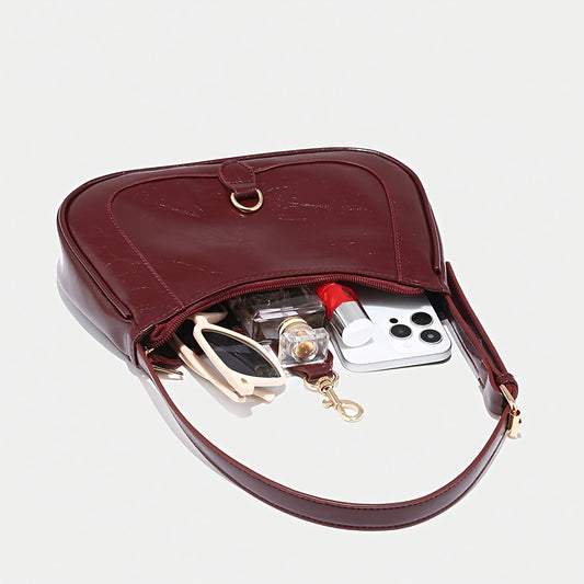 Sac Rétro Femme – Sac à Main et Bandoulière en Simili, Sac Croissant Bourgogne, Sangle Réglable, Fermeture Boucle, Élégant pour Rendez-vous, Soirées ou Sorties, Sac Polyvalent Convertible, Idéal Cadeau pour Mariage, Bureau ou Usage Quotidien