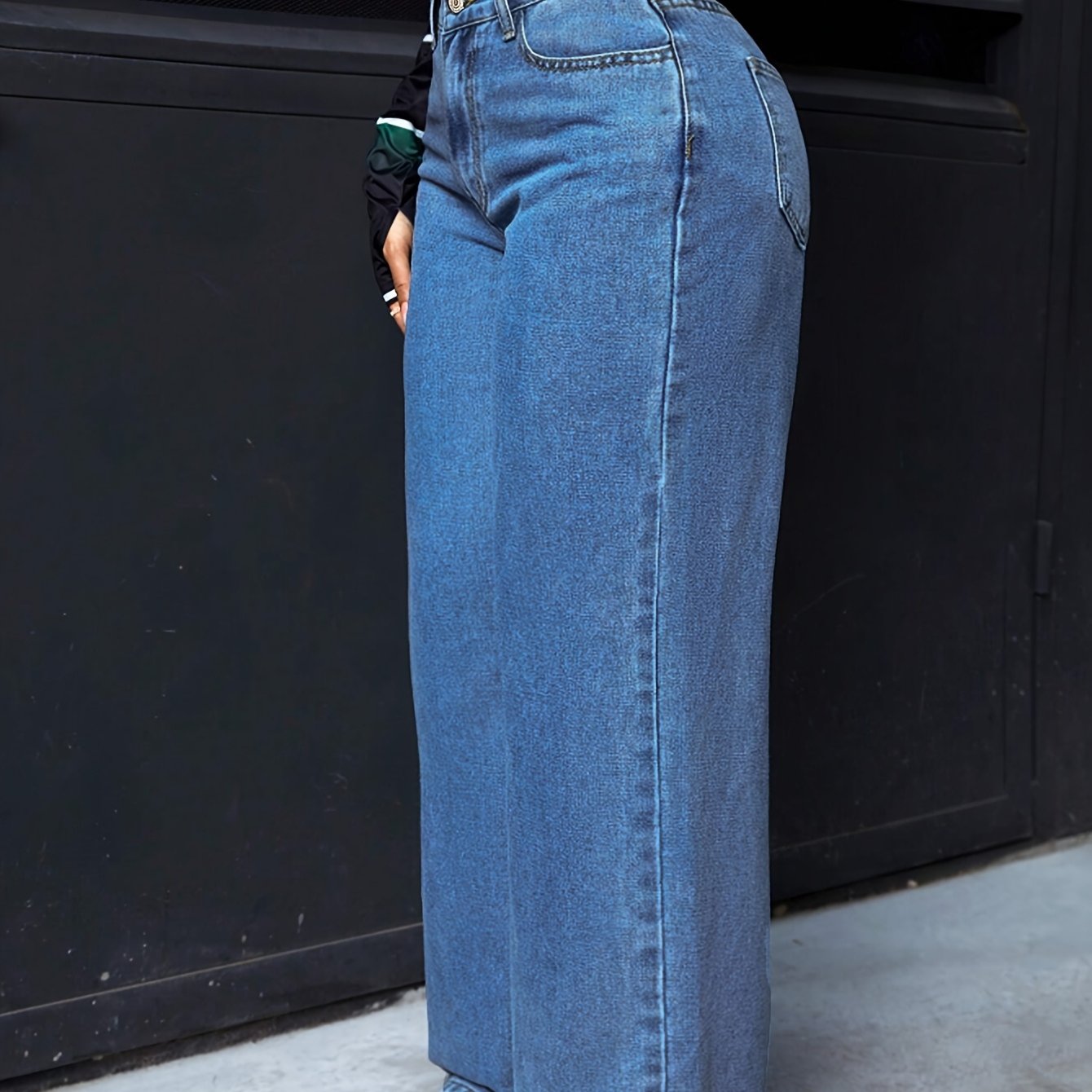 Jeans Femme Bleu Taille Haute Jambe Large Extensible Polyvalent