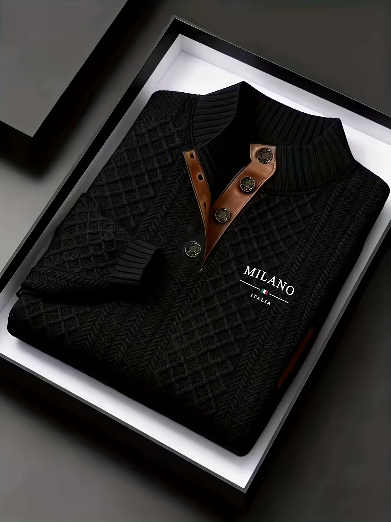 Men'S Jacquard Knit Sweater for Autumn And Winter, a Mature And Stylish Pullover with a Stand-Up Collar, Perfect for Halloween Outfits. This Top Features Jacquard Patterns with Contrasting Colors at The Neckline And Elbow Pat