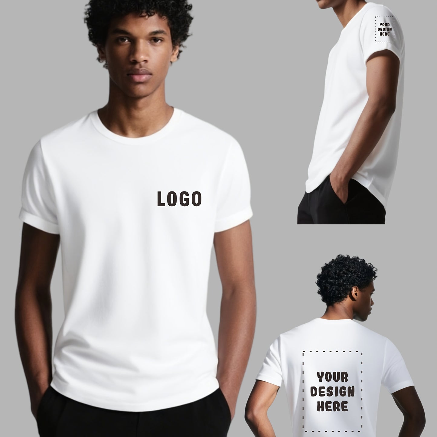 Custom-Made Men'S Short-Sleeve T-Shirt with Customizable Logos on The Chest, Back, And Sleeves. Breathable And Comfortable, Suitable As a Gift for Others, Work Uniforms, Team Apparel, Or Souvenirs.