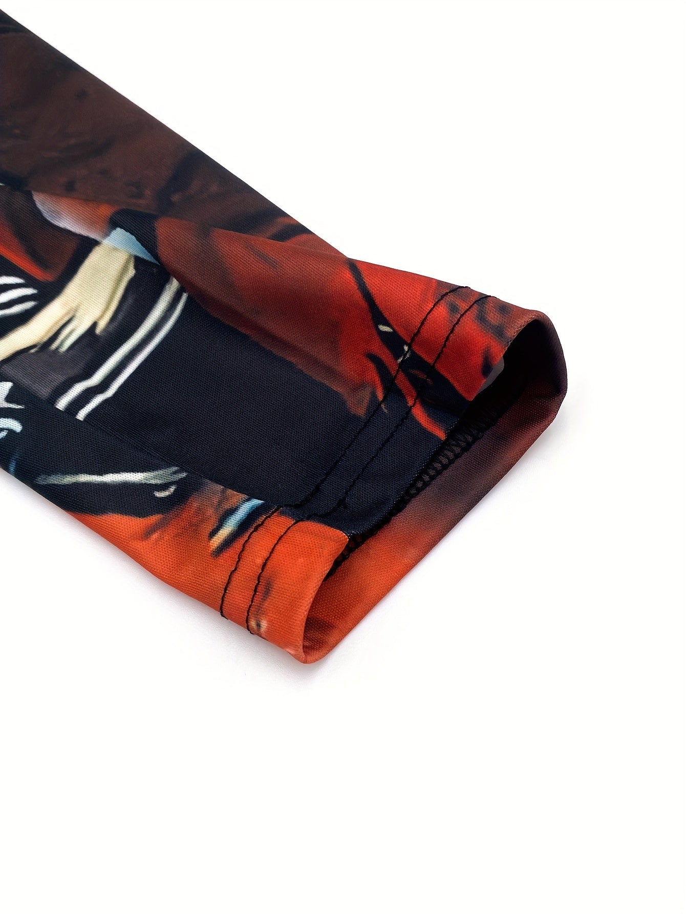 Men's Christmas Santa Rockstar Guitar Print Long Sleeve Knit Shirt - Black & Red Festive Holiday Party Wear, Machine Washable Polyester with Metal Chain Accents, Regular Fit for Autumn Winter Casual Gatherings, Christmas Outf