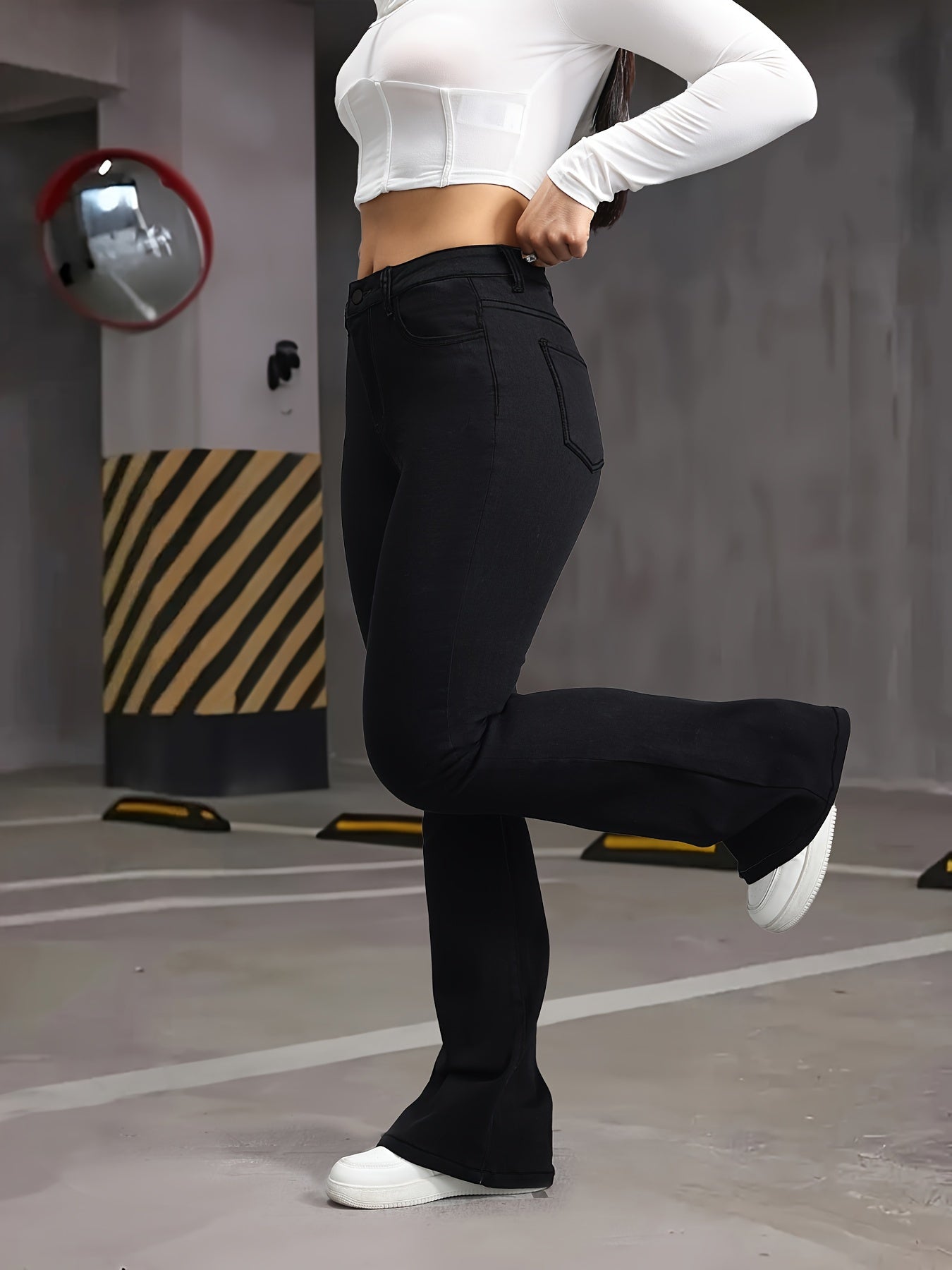 Jeans Femme Taille Haute Évasé Extensible Slim-Fit Grande Taille Détail Ourlet Brut Confortable Stylé Toute Saison Décontracté