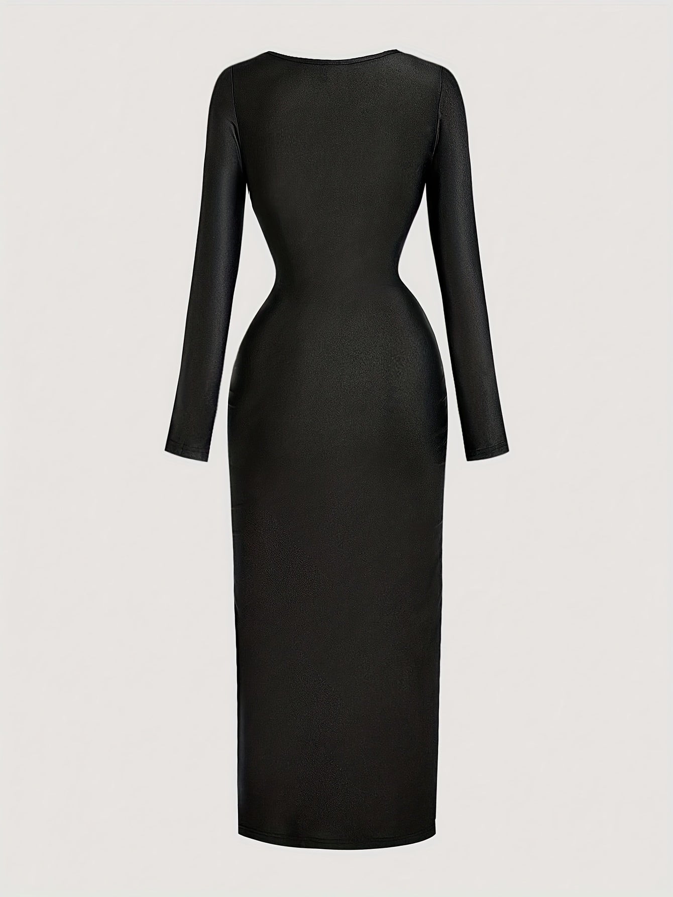 Robe Femme Élégante à Col Irrégulier — Manches Longues, Couleur Unie, Parfaite pour Soirées, Sorties et Rendez-vous