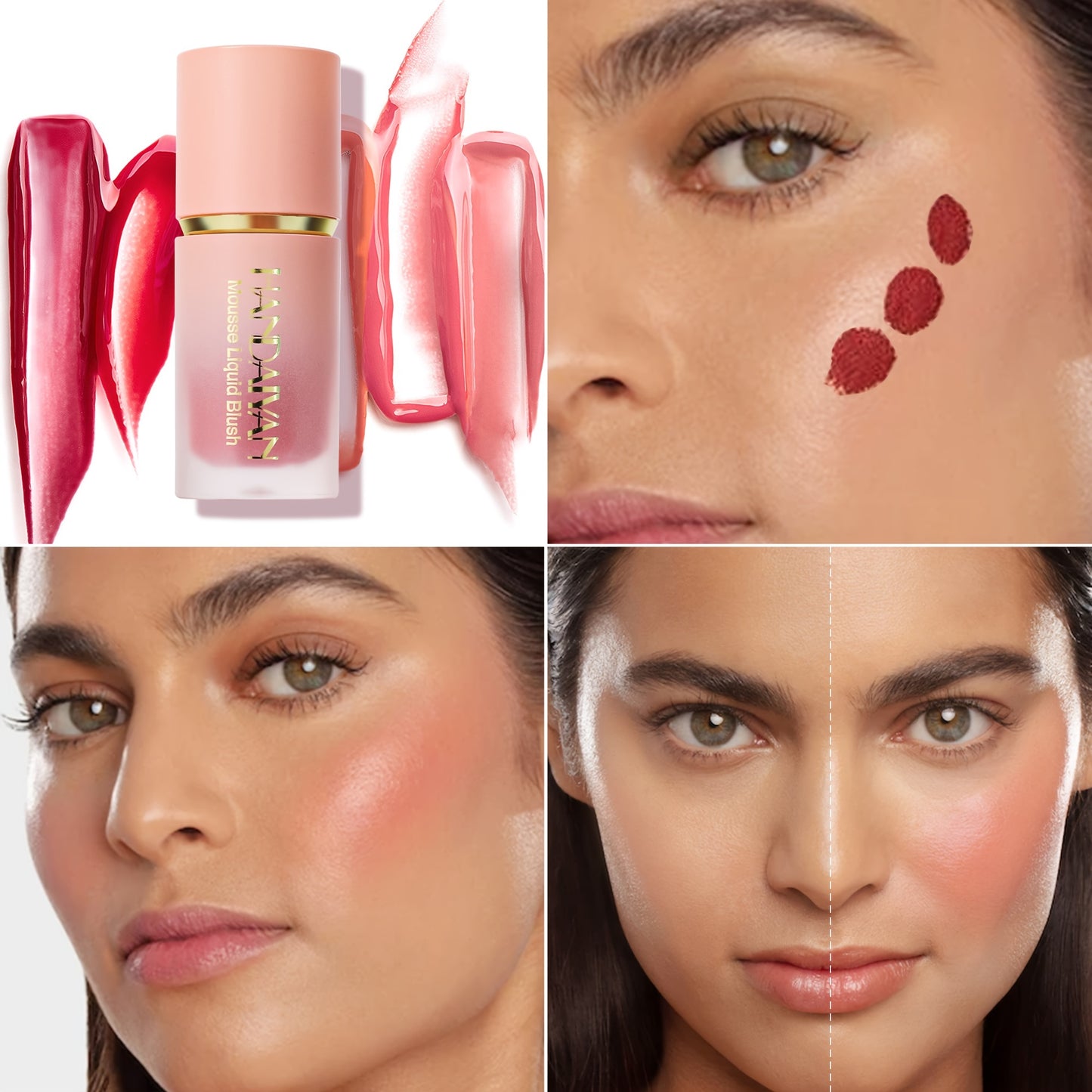 Blush Liquide Velours 6 Couleurs— Couverture Moyenne, Résistant à l’Eau et aux Taches, Tenue Longue Durée, Teinte Naturelle Baie, Sublime les Tons Beige Clair, Parfait pour Saint-Valentin, Festivals de Musique, Halloween et Cosplay de Noël