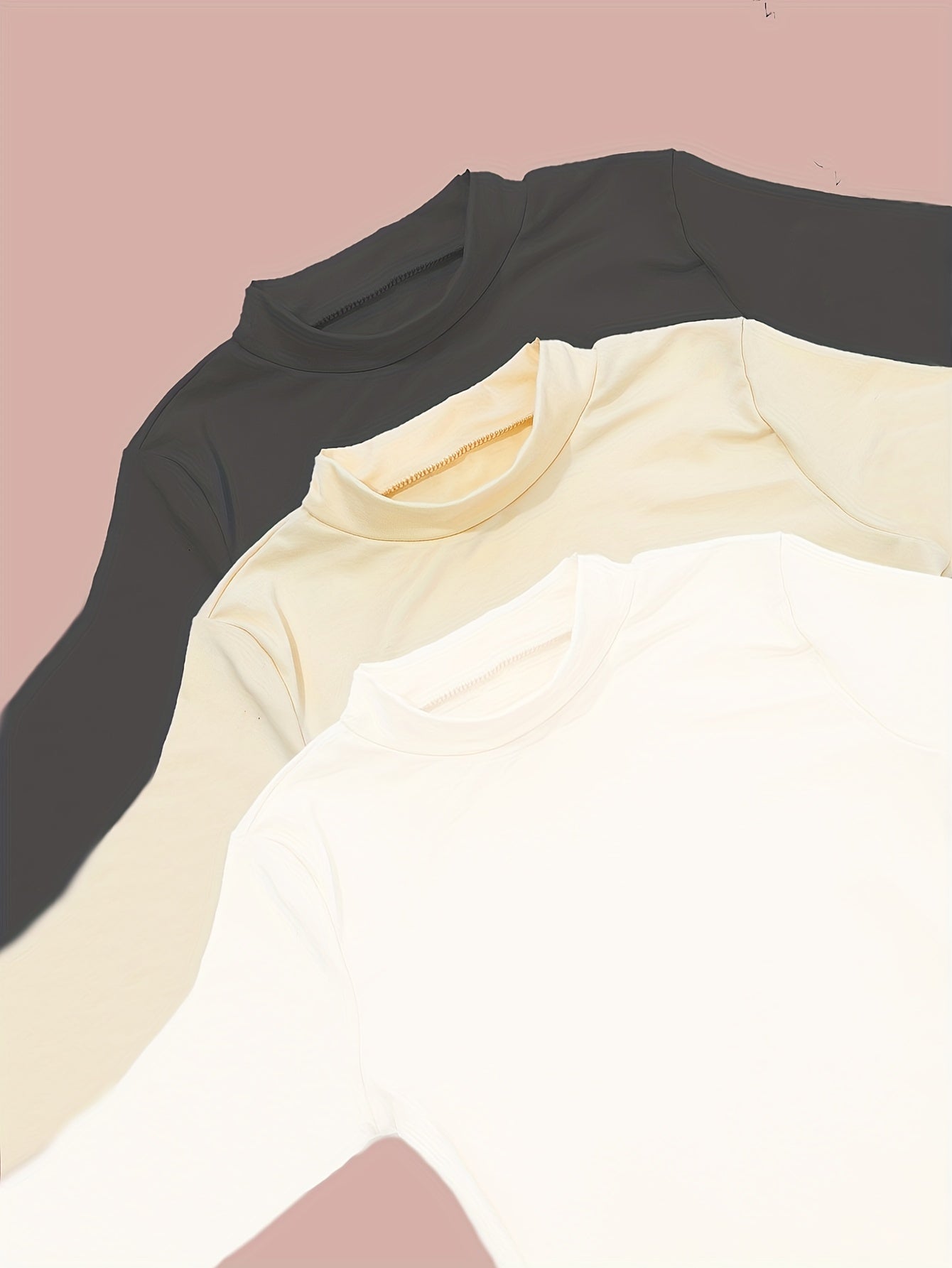 Lot de 3 bodys slim unis pour femme, manches longues, col montant, style décontracté