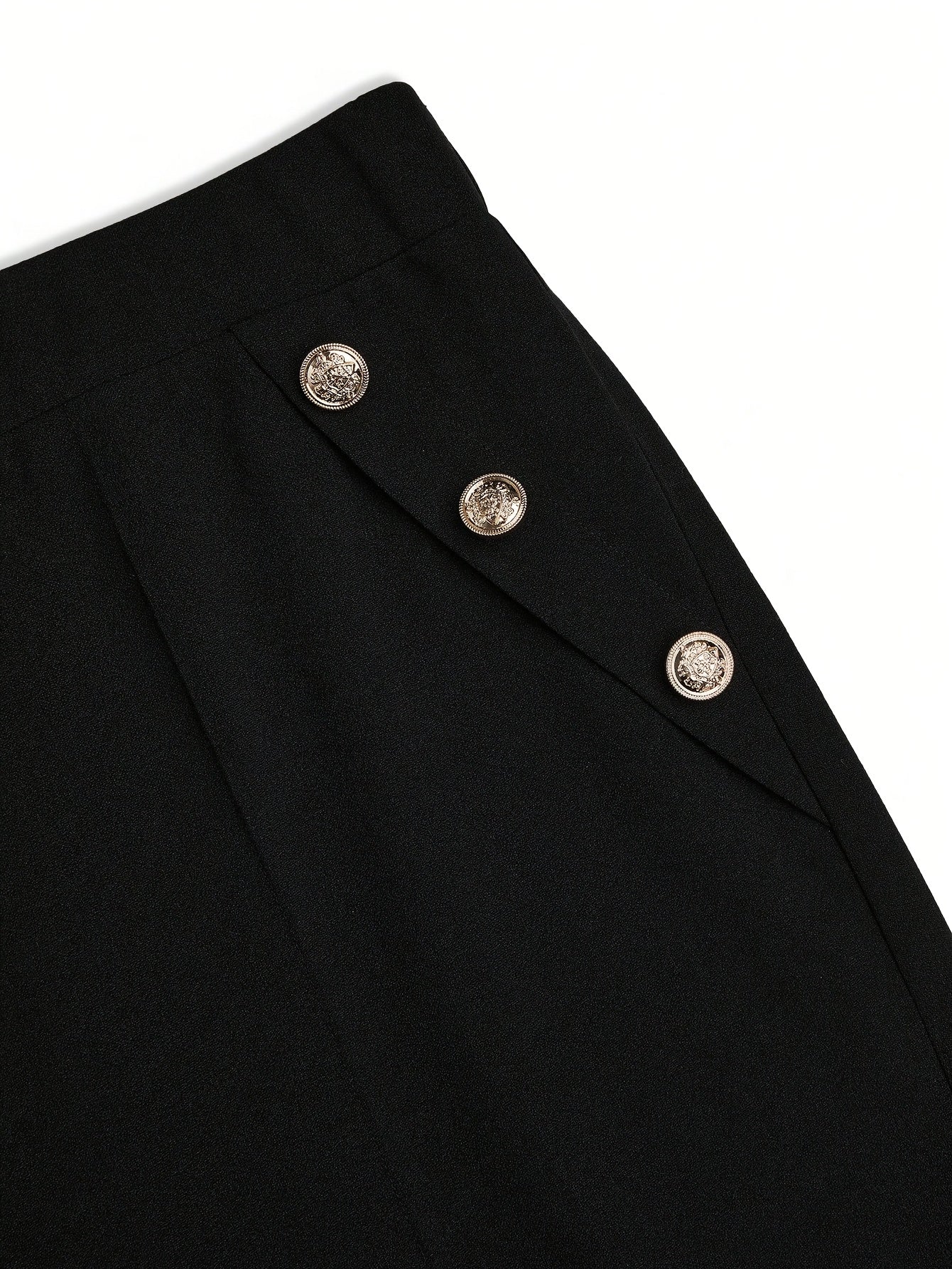 Pantalon Femme Élégant Noir – Jambe Large, Taille Haute avec Boutons