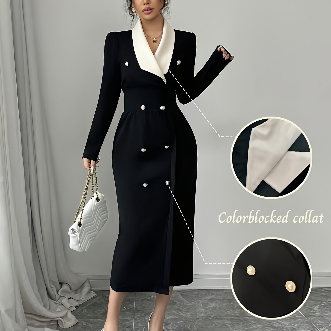 Women's Autumn and Winter Slim Fit Color Block Simple Casual Elegant Daily Dress m186