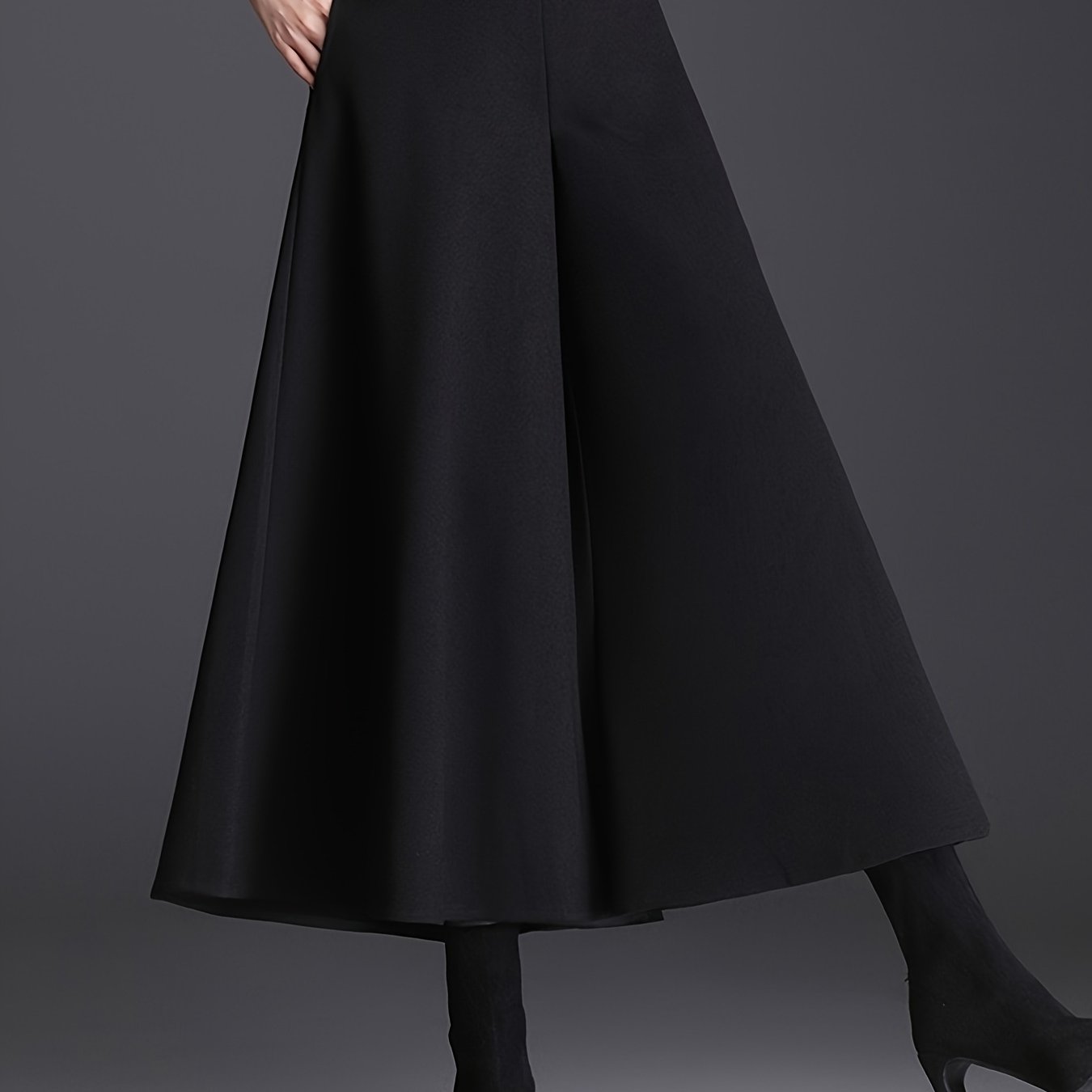 Pantalon Femme Taille Haute – Jambe Large Doublé Polaire, Taille Élastique, Confortable, 7/8, Automne/Hiver