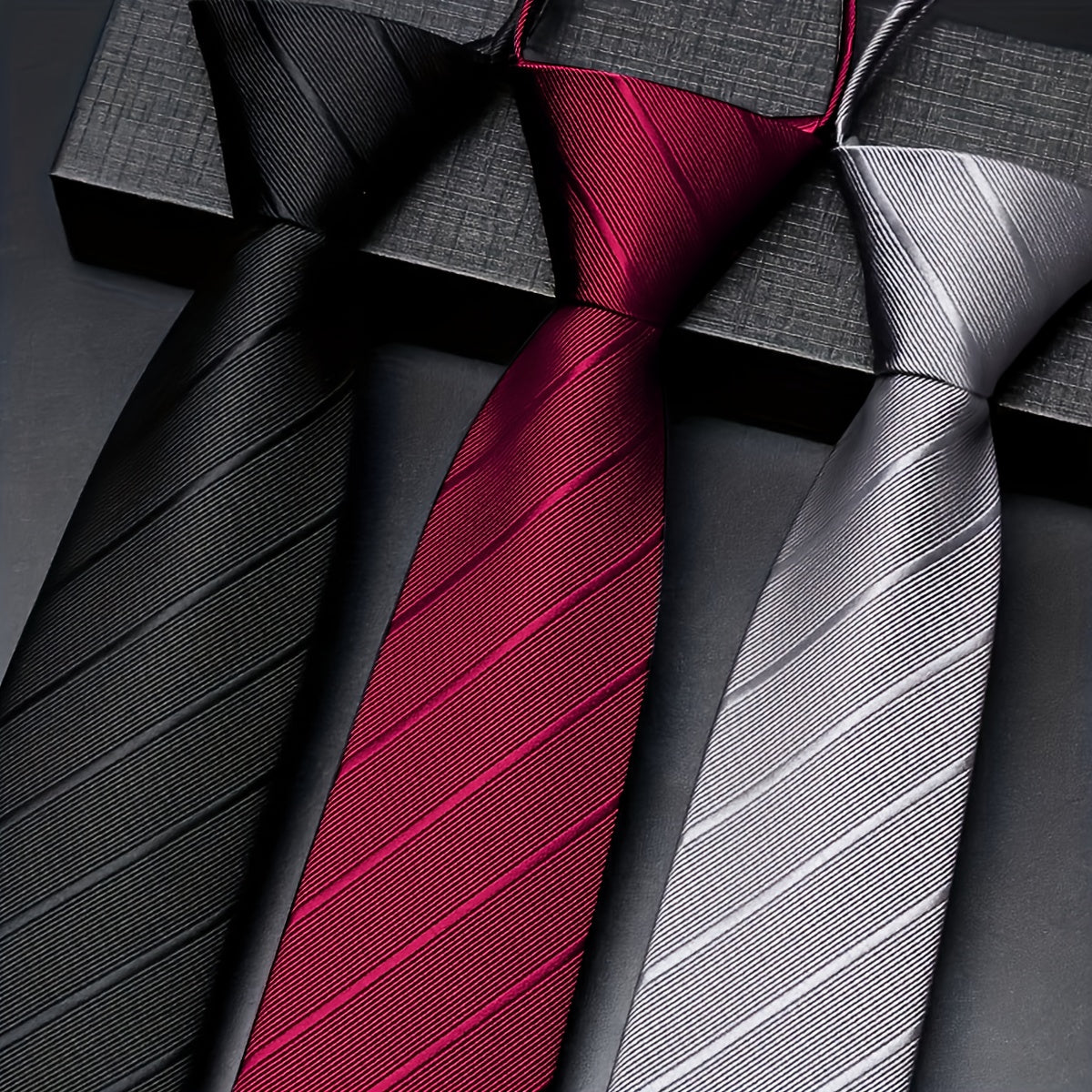 3pcs Cravates Homme – Polyester, Uni, Tissé, Bureau & Occasions Spéciales, Coffret Cadeau