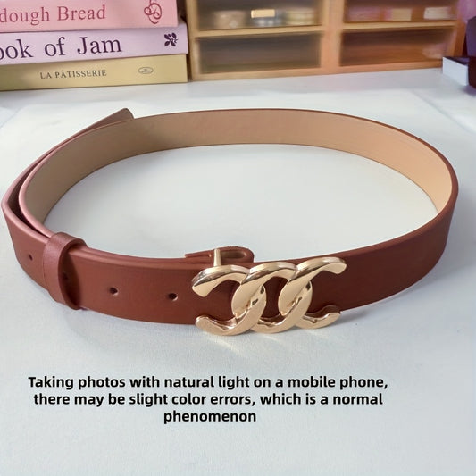 Ceinture vintage femme (1 pièce) - Design élégant à maillons entrelacés, boucle non amovible, marron