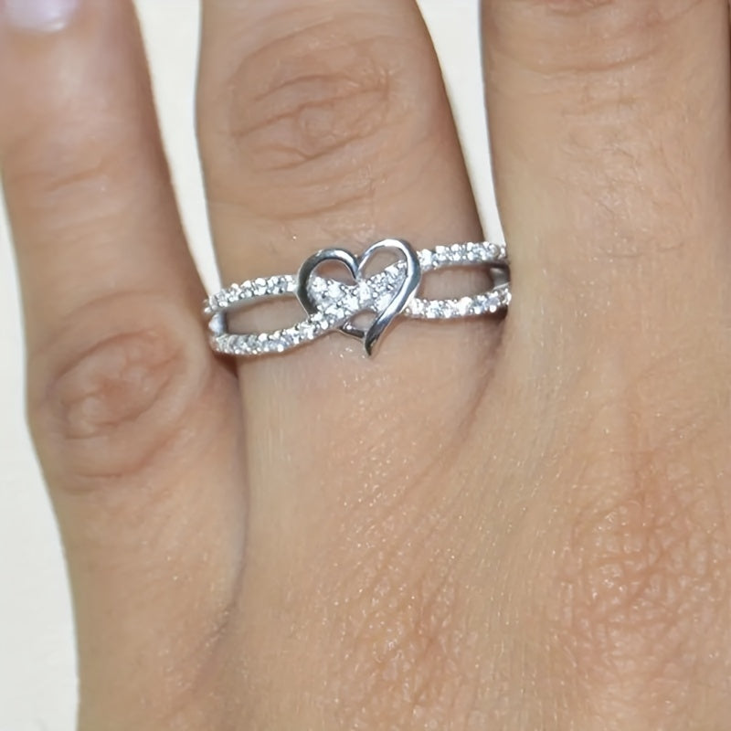 1pc 925 Sterling Silver Ring Trendy Heart Shape Penetrated With Infinity Sign Symbol Of Loyalty And Romance Unique Gift For Your Love Match Daily Outfits