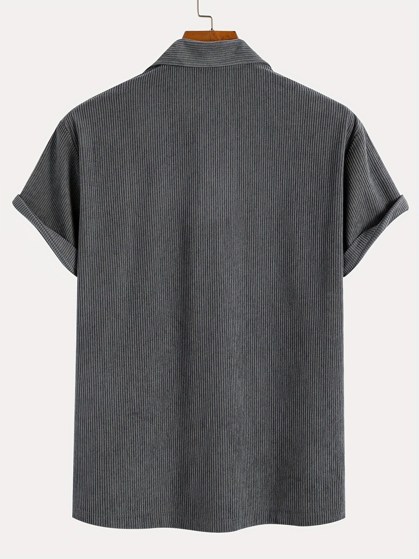 Men's Fashion Stretch Corduroy Shirt, Light Beige-Friendly Breathable Fabric with Turn- Collar and 4/1 Button Half Placket for Casual Streetwear Summer New Arrival in Military Green