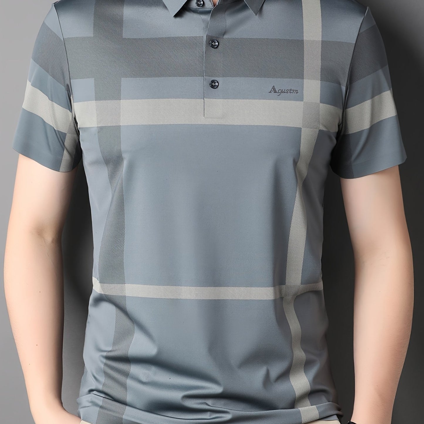 Summer New Men's Short Sleeve T-Shirt with Plaid Collar