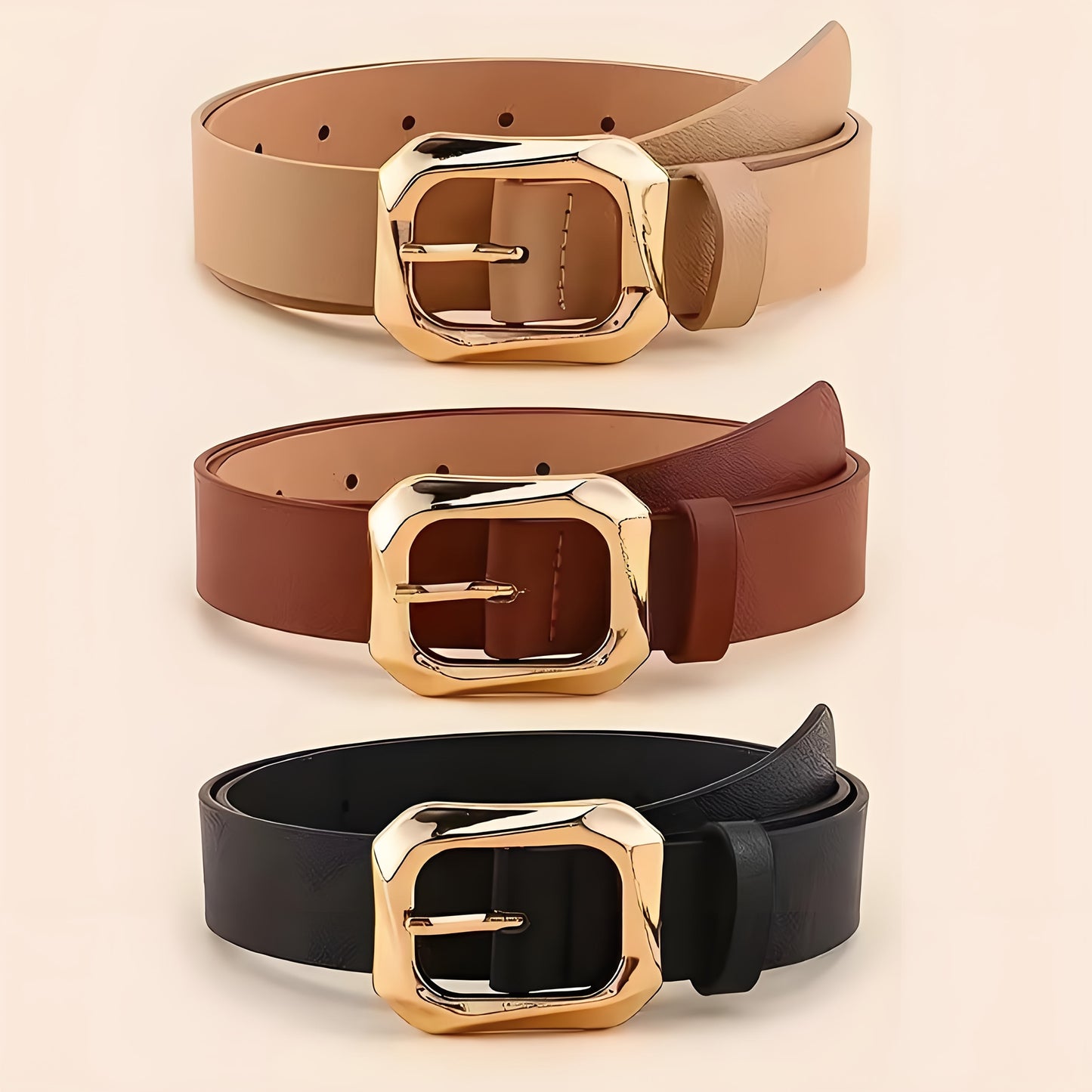 Lot de 3 ceintures classiques en PU à boucle carrée – Couleurs unies, pour pulls, trenchs, jupes et pantalons, tenue décontractée polyvalente, idée cadeau, ceinture pour jupe, ceinture pour pull, accessoire stylé et tendance, ceinture légère et durable