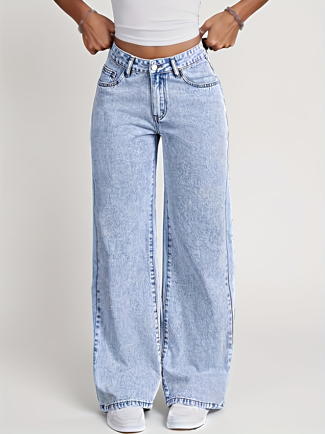 Jeans Femme Jambe Droite Snow-Wash Classique Bleu Gris Confortables Décontractés Toute Saison Flatteurs Élégants Automne Hiver