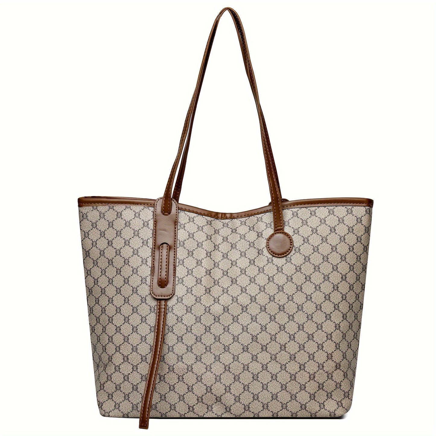 Sac fourre-tout femme avec portefeuille, grande capacité, motif géométrique, fermeture éclair, polyester, marron