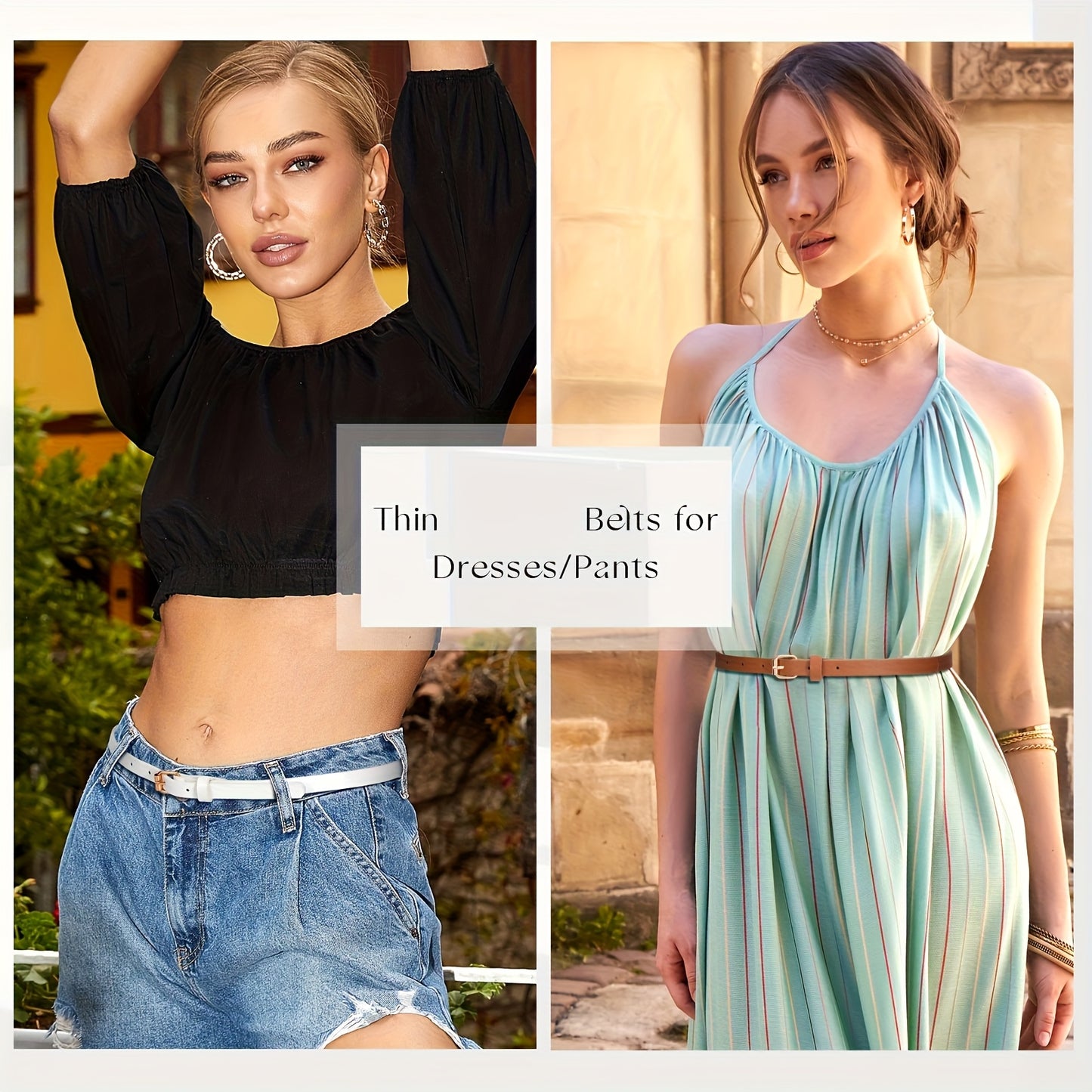 Lot de 4 ceintures brillantes pour femmes – Adaptées pour jeans et robes, design fin avec boucle, boucle dorée