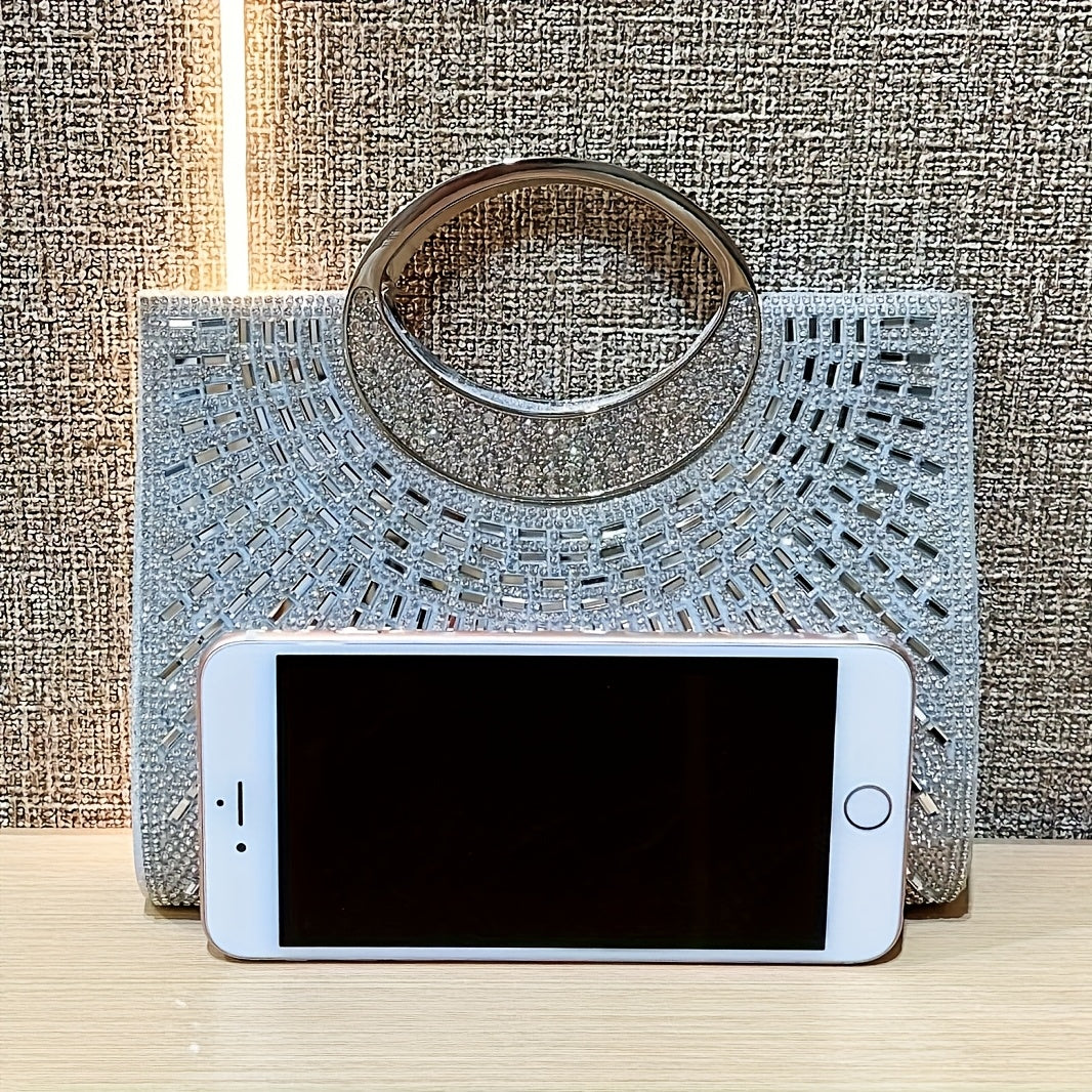 Pochette scintillante en strass - Sac de soirée élégant doré à motif géométrique avec bandoulière amovible, fermeture magnétique, doublure en polyester, parfait pour mariages, galas et événements formels