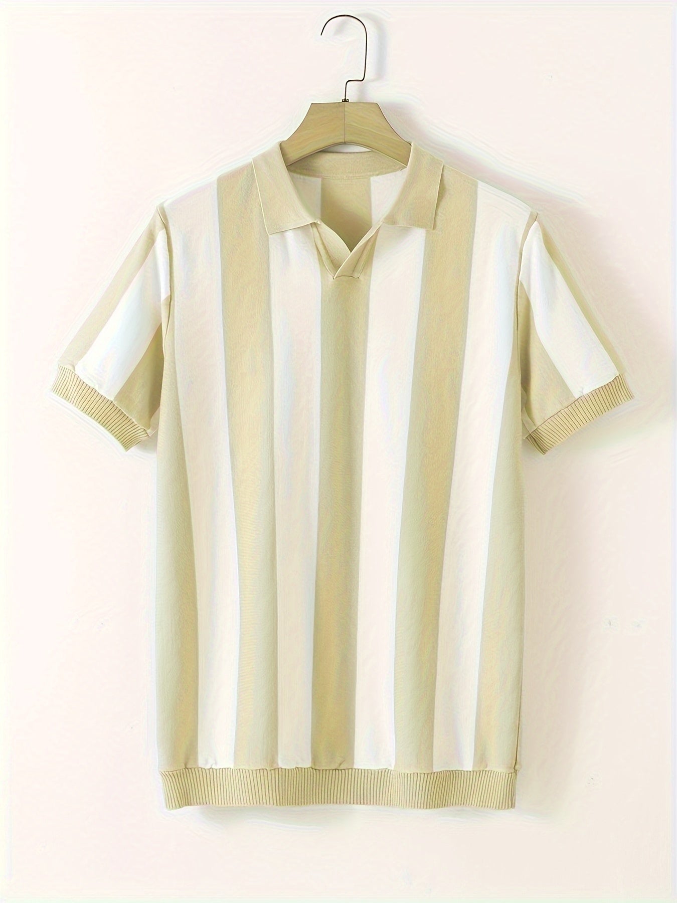 Men'S Striped Short-Sleeve Shirt for Spring And Summer, Suitable for Young And Middle-Aged Professionals, Featuring a Stylish Collar for Golf, Knit