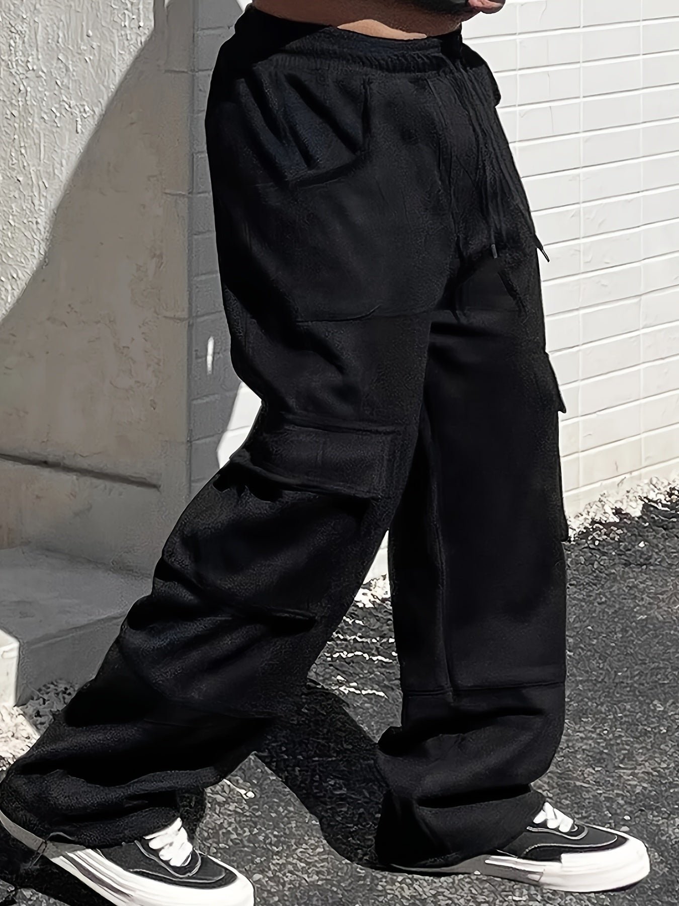 Pantalon cargo robuste pour homme – multi-poches utilitaires, taille à cordon ajustable, coupe ample, idéal travail, extérieur et usage quotidien, toutes saisons (automne/hiver), grande taille