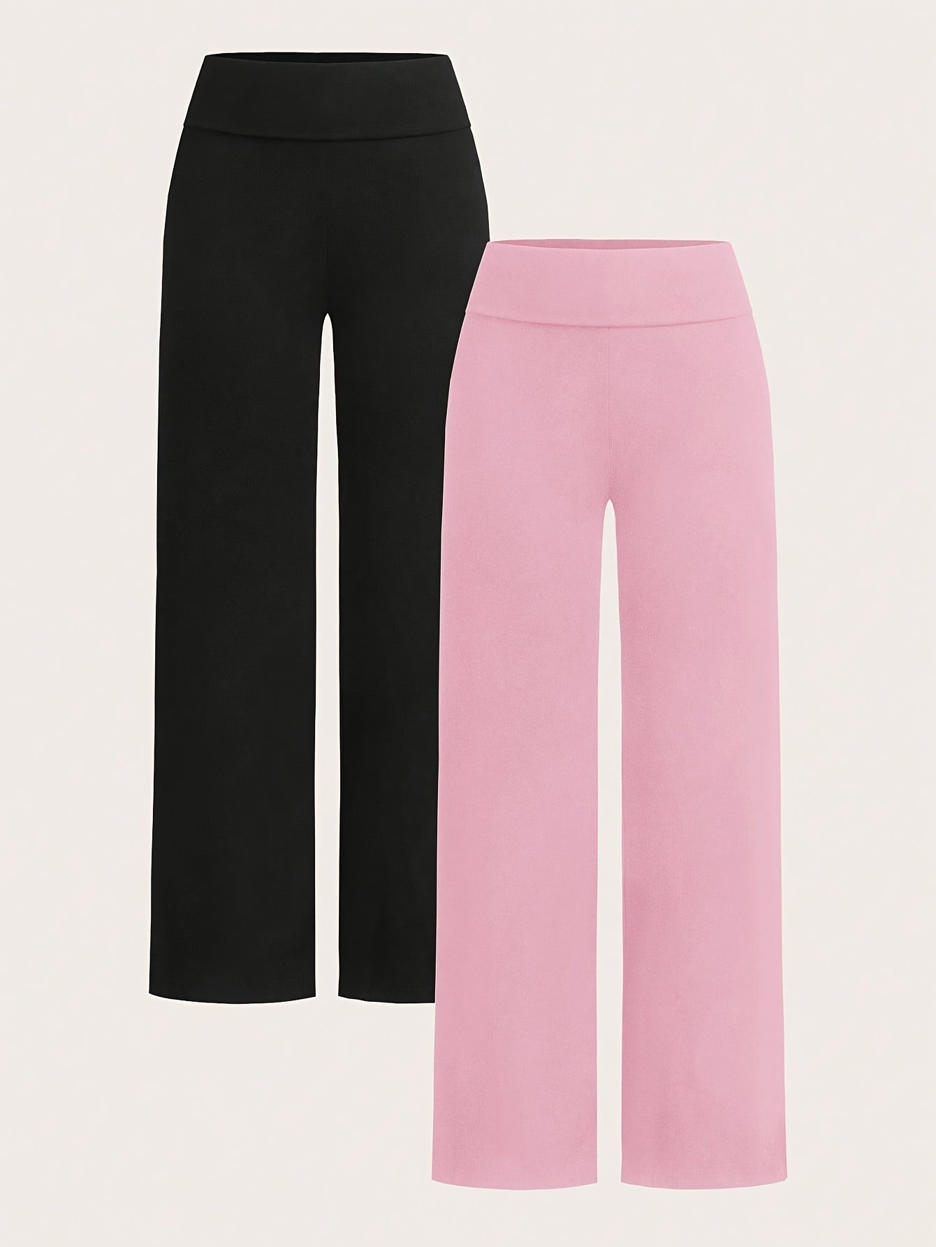 Lot de 2 Pantalons Femme – Taille Haute, Jambe Large Droite, Décontracté et Confortable, Tous Saisons