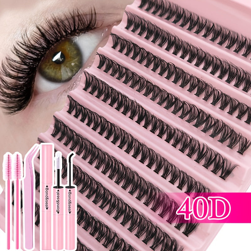 Kit Extensions de Cils 200 pcs — Cils Curl D 30D/40D/80D/100D, Longueurs Mixtes 8-16 mm, Styles Naturels Fins et Épais/Très Épais, Kit Auto-Application avec Colle, Scellant et Outil Applicateur, Pour Usage Domestique, Débutants, Réutilisable