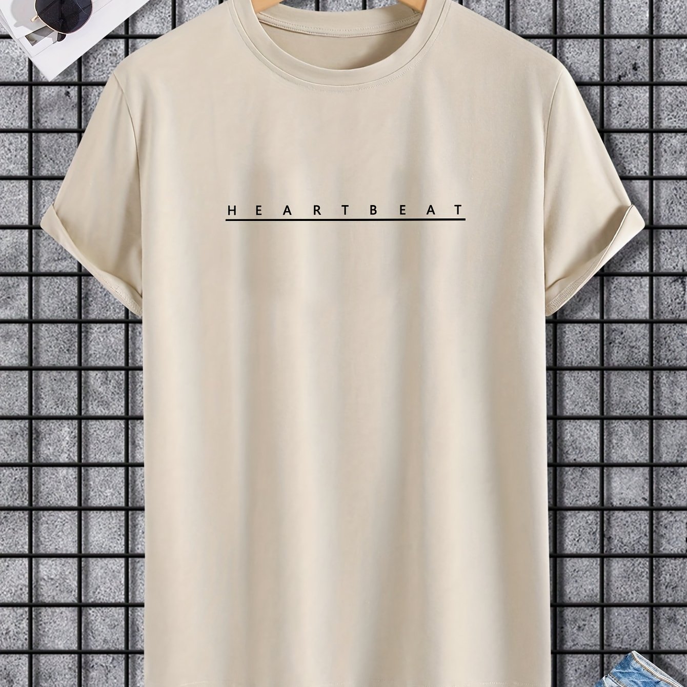 2025 Summer New Arrival Plus Size Men's Fashion Trendy Comfortable Designer Letter "heart beat" Graphic Printed Top Tee 180g 100% Cotton, PLUS SIZE