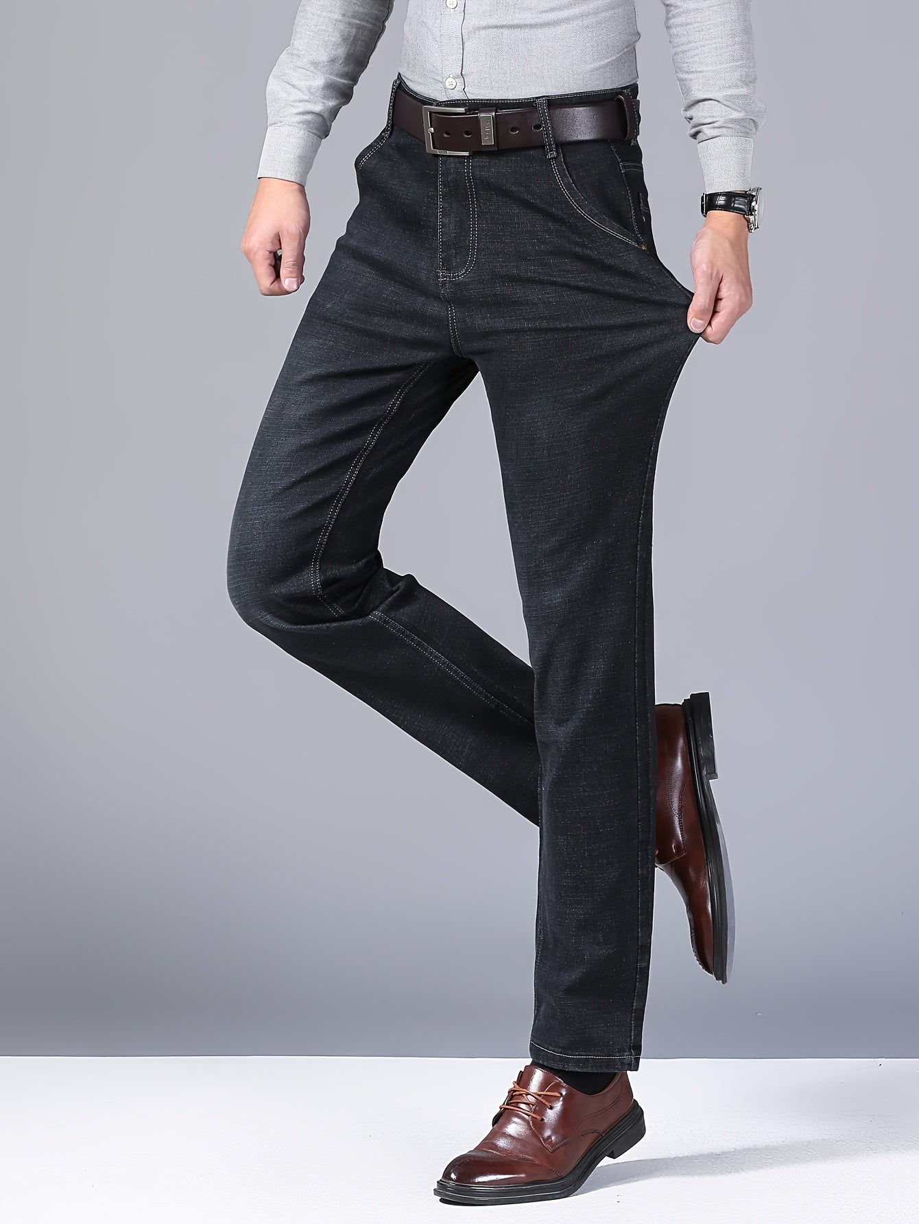 Pantalons Homme Faux Denim – Bleu-Noir, Regular Fit, 5 Poches, Casual & Tout Saison