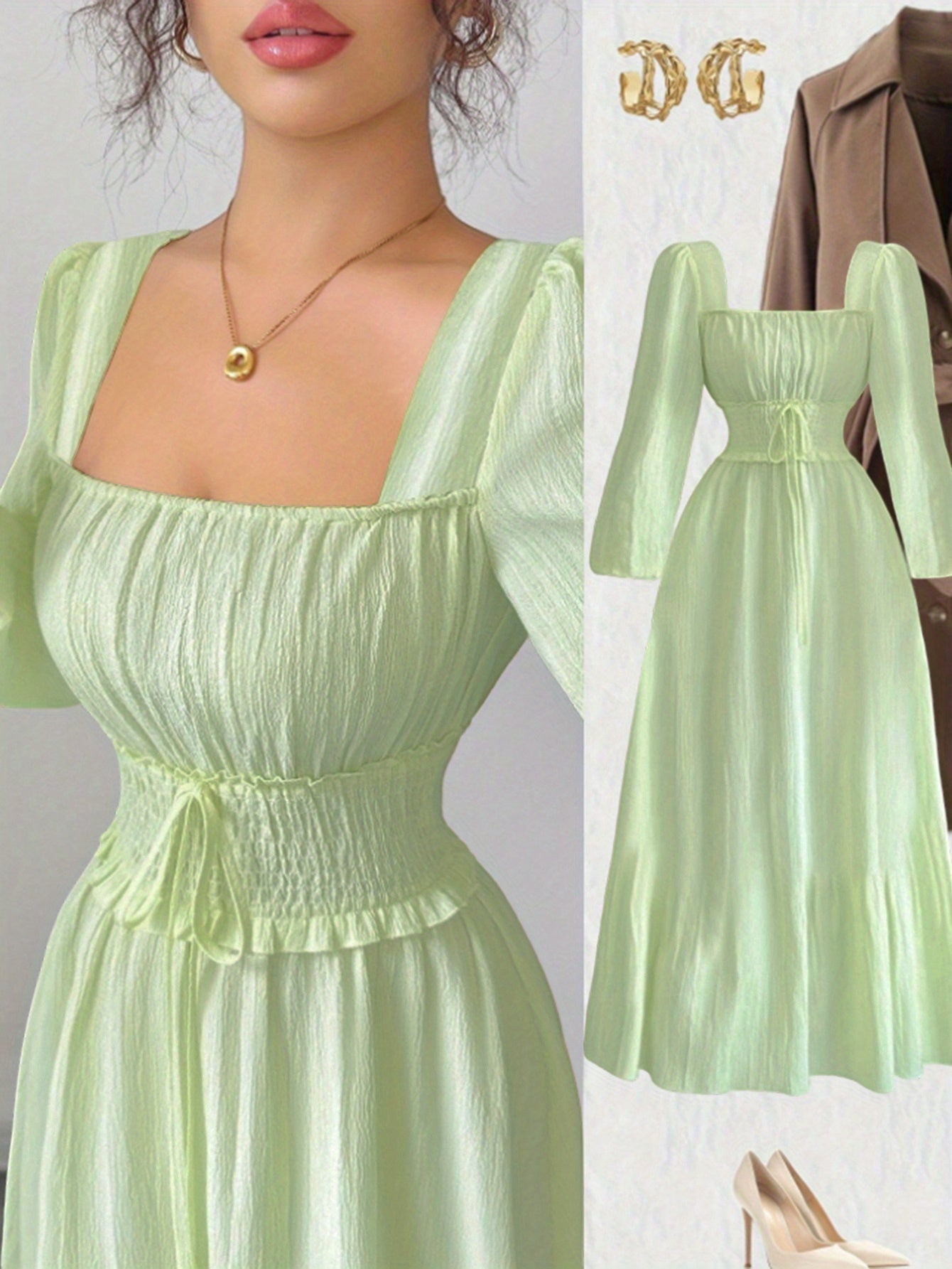 2025 New Spring/Autumn French-Style Women's Fashion Elegant Back-Tie Waist Dress