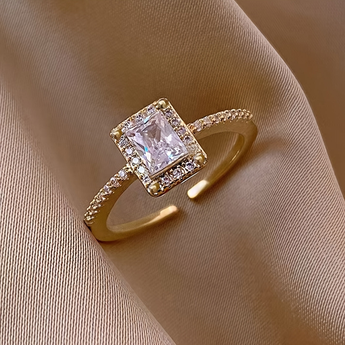 Elegant Luxury Square Cubic Zirconia Open Ring, Fashionable Minimalist Index Finger Jewelry for Women, Perfect for Wedding, Party, Music Festival, Festive Wear