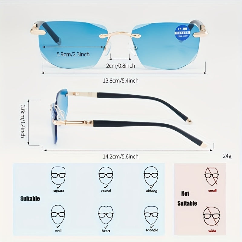 3-Pack, Stylish Men's Frameless Reading Glasses, Elegant Metal Frame, Options: 100, 150, 200, 250, 300, 350, 400 Degrees,christmas Gifts