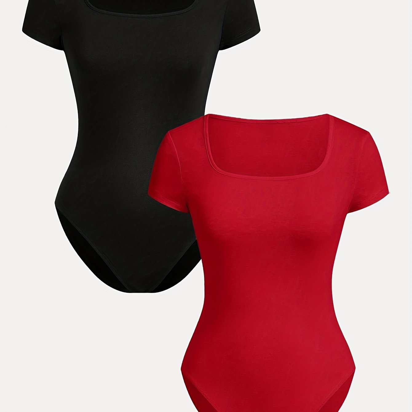 Lot de 2 combinaisons femme à col carré, manches courtes, coupe ajustée, style décontracté et sportif, une pièce pantalon confortable