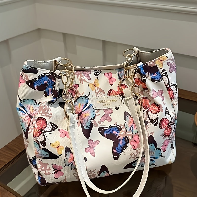 Sac Cabas en Toile à la Mode avec Motif Papillon Artistique – Bandoulière Amovible, Spacieux et Stylé pour Femmes, Fermeture Éclair