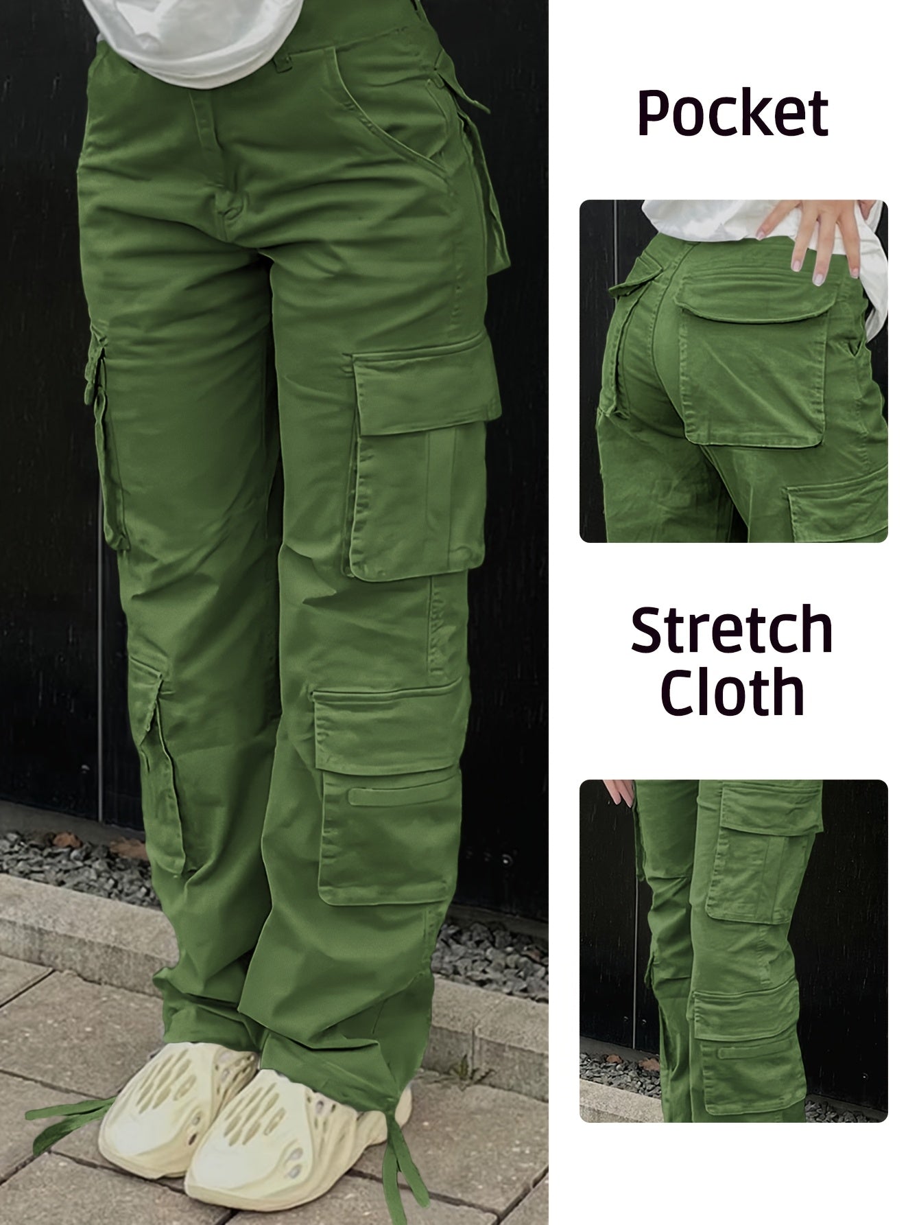 Pantalon cargo d'été pour femme avec poches à rabat et taille ajustable par cordon de serrage