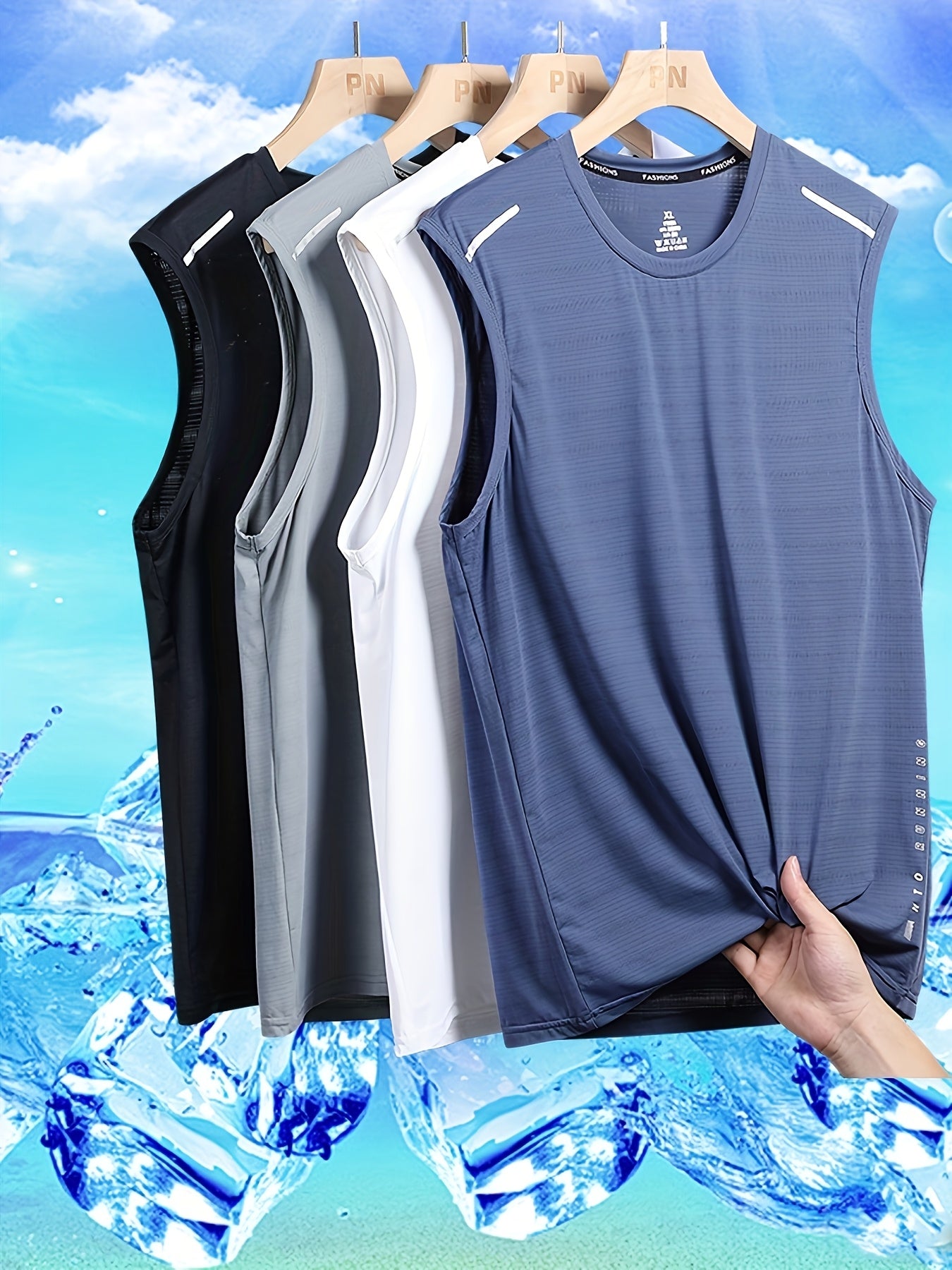 Lot de 4 Débardeurs Homme – Séchage Rapide, Léger et Respirant, Extensible, Idéal Plage, Pêche et Fitness